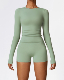 Tight Fashion Long Sleeve Quick Dry Winter Outdoor Running Two Piece Shorts Set S-XL