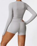 Women Winter Crew Neck Long Sleeve Solid Color Pilates Running Yoga Top S-XL(No Pad)