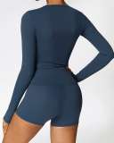 Tight Fashion Long Sleeve Quick Dry Winter Outdoor Running Two Piece Shorts Set S-XL