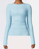 Women Winter Crew Neck Long Sleeve Solid Color Pilates Running Yoga Top S-XL(No Pad)