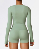 Tight Fashion Long Sleeve Quick Dry Winter Outdoor Running Two Piece Shorts Set S-XL