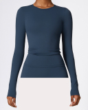 Women Winter Crew Neck Long Sleeve Solid Color Pilates Running Yoga Top S-XL(No Pad)