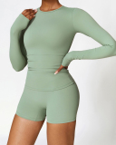 Tight Fashion Long Sleeve Quick Dry Winter Outdoor Running Two Piece Shorts Set S-XL