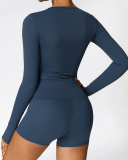 Women Winter Crew Neck Long Sleeve Solid Color Pilates Running Yoga Top S-XL(No Pad)