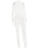 Sexy New Fashion Hollow Out Long Sleeve Colorblock Jumpsuit Black White S-L