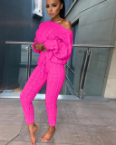 Popular Long Sleeve Knit Women Sweater Pants Sets S-3XL