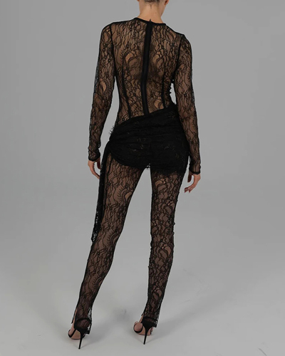 Sexy New Fashion Hollow Out Long Sleeve Colorblock Jumpsuit Black White S-L