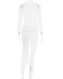 Sexy New Fashion Hollow Out Long Sleeve Colorblock Jumpsuit Black White S-L
