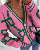 New DD Colorblock Long Sleeve Knit Cardigans Pink Gray Beige S-XL