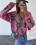 New DD Colorblock Long Sleeve Knit Cardigans Pink Gray Beige S-XL