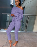 Popular Long Sleeve Knit Women Sweater Pants Sets S-3XL