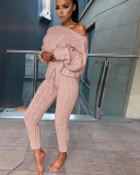 Popular Long Sleeve Knit Women Sweater Pants Sets S-3XL
