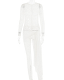 Sexy New Fashion Hollow Out Long Sleeve Colorblock Jumpsuit Black White S-L