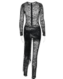 Sexy New Fashion Hollow Out Long Sleeve Colorblock Jumpsuit Black White S-L