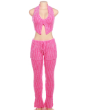 Knitted Set Women Vest High Waist Pant Two Piece Set S-L