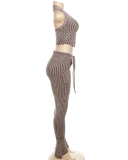 Knitted Set Women Vest High Waist Pant Two Piece Set S-L