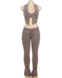 Knitted Set Women Vest High Waist Pant Two Piece Set S-L