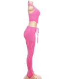 Knitted Set Women Vest High Waist Pant Two Piece Set S-L