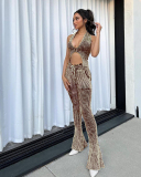 Knitted Set Women Vest High Waist Pant Two Piece Set S-L