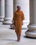 High Neck Women Winter Sweater Long Dress S-3XL