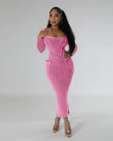 Square Neck Long Sleeve Long Casual Dress S-XXL