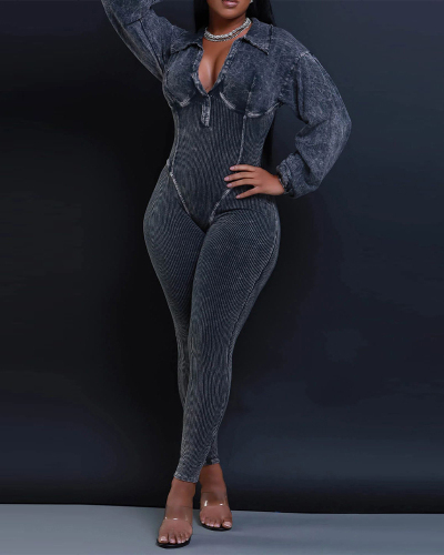 Long Sleeve V-neck Wholesale Winter Jumpsuit S-2XL