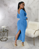Square Neck Long Sleeve Long Casual Dress S-XXL