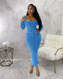 Square Neck Long Sleeve Long Casual Dress S-XXL
