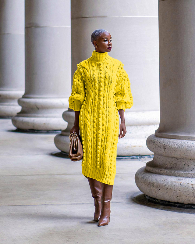 High Neck Women Winter Sweater Long Dress S-3XL