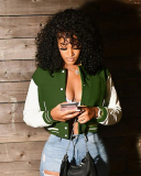 Top Sale Women Colorblock Long Sleeve Button Baseball Jackets S-2XL