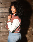 Top Sale Women Colorblock Long Sleeve Button Baseball Jackets S-2XL