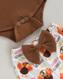 Girls Knit Turkey Printed Flared Pants Thanksgiving Pajamas Coffee Apricot Orange 60cm-90cm