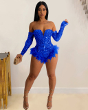 Red Sequin Women Fashion Bodysuit S-XXL