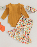 Girls Knit Turkey Printed Flared Pants Thanksgiving Pajamas Coffee Apricot Orange 60cm-90cm