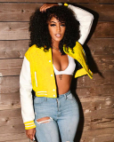 Top Sale Women Colorblock Long Sleeve Button Baseball Jackets S-2XL