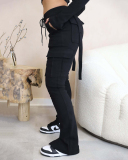 Fashion Women Cargo Pants Pocket Drawsting Pants Gray Black Pink S-2XL