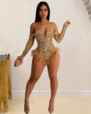 Red Sequin Women Fashion Bodysuit S-XXL