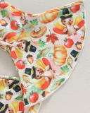 Girls Knit Turkey Printed Flared Pants Thanksgiving Pajamas Coffee Apricot Orange 60cm-90cm