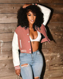 Top Sale Women Colorblock Long Sleeve Button Baseball Jackets S-2XL