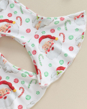 Christmas New Baby Girl's Pit Strip Flying Sleeve Bodysuit Printed Bell Bottoms Three-Piece Set Red Wine Red Green 60-90cm