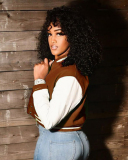 Top Sale Women Colorblock Long Sleeve Button Baseball Jackets S-2XL