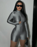 2023 New Long Sleeve Half Zipper Slim Rompers Street Fashion Black Gray Green S-L