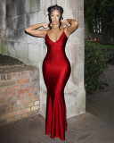 Red Open Back Sleeveless Long Party Dress S-L