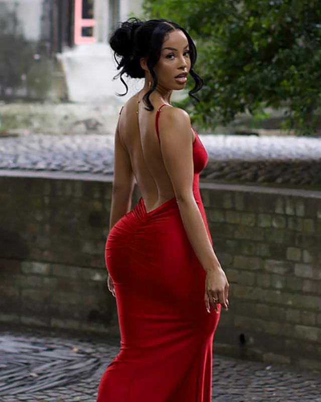 Red Open Back Sleeveless Long Party Dress S-L