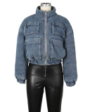 Fashion Women Jean Long Sleeve Big Pocket Coat S-2XL