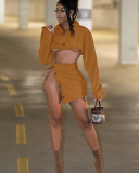 Women Fall Winter Long Sleeve Lamb Wool Two-piece Skirt Sets Brown White Pink Black S-2XL