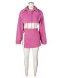 Women Fall Winter Long Sleeve Lamb Wool Two-piece Skirt Sets Brown White Pink Black S-2XL