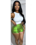 Women Slim High Waist Colorful Silver Shining Shorts S-2XL