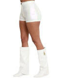 Women Slim High Waist Colorful Silver Shining Shorts S-2XL