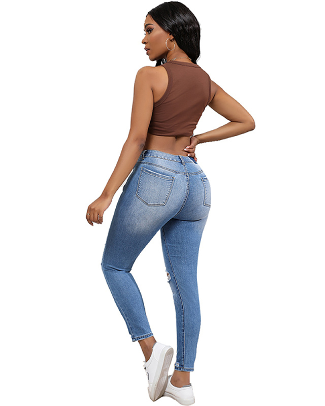 High Wasit Jean Blue Fashion Leggings S-2XL